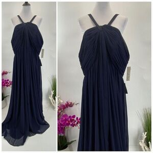 $208 Dress NWT Eliza J Evening Gown V Halter Strap Blue Women's 22W